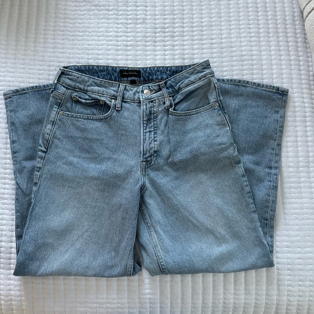 Free Assembly Women's Cropped Wide High Rise Straight Jeans - Light Indigo